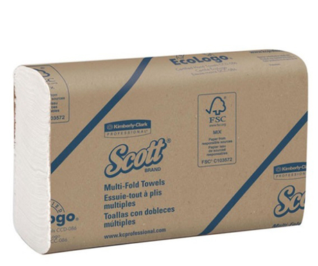 scott handdoeken multifold wit 1-laags (23.5x23cm) 16x250 (productfoto)