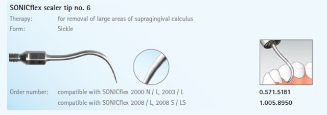 sonicflex scaler tip no.6 a sikkel (productfoto)