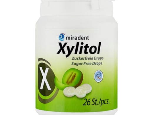 miradent xylitol drops suikervrij meloen 26 stuks (productfoto)