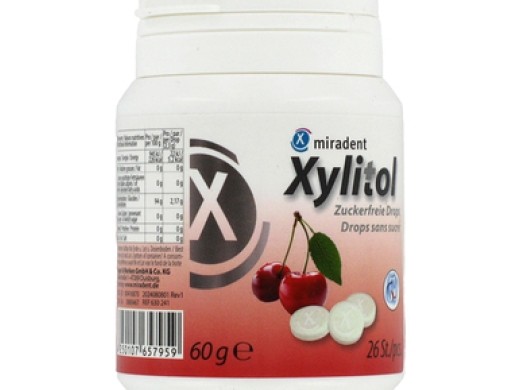 miradent xylitol drops suikervrij kersen 26 stuks (productfoto)