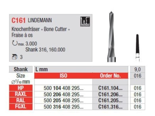 edenta botfrais lindemann fgxl c161.316.016 9mm 3 stuks (productfoto)